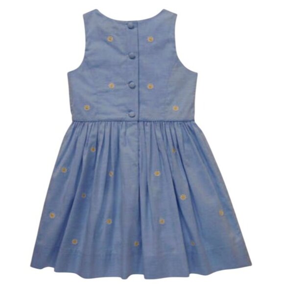 Polo Ralph Lauren Kids Girls Blue Fit And Flare Daisy Oxford Dress Size 7 - Picture 2 of 16